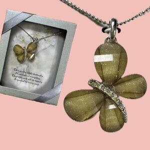 🧡 2 for 10$ Y2K Butterfly Rhinestone Necklace – Gold Pendant in Silver Box